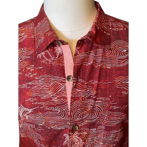 Tommy Bahama Hawaiian Camp Shirt 2XL Red Swordfish Palm Trees Silk Blend Coastal - Picture 2 of 10